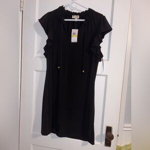 Michael Kors Black Asymmetrical Dress with Ruffle Sleeves